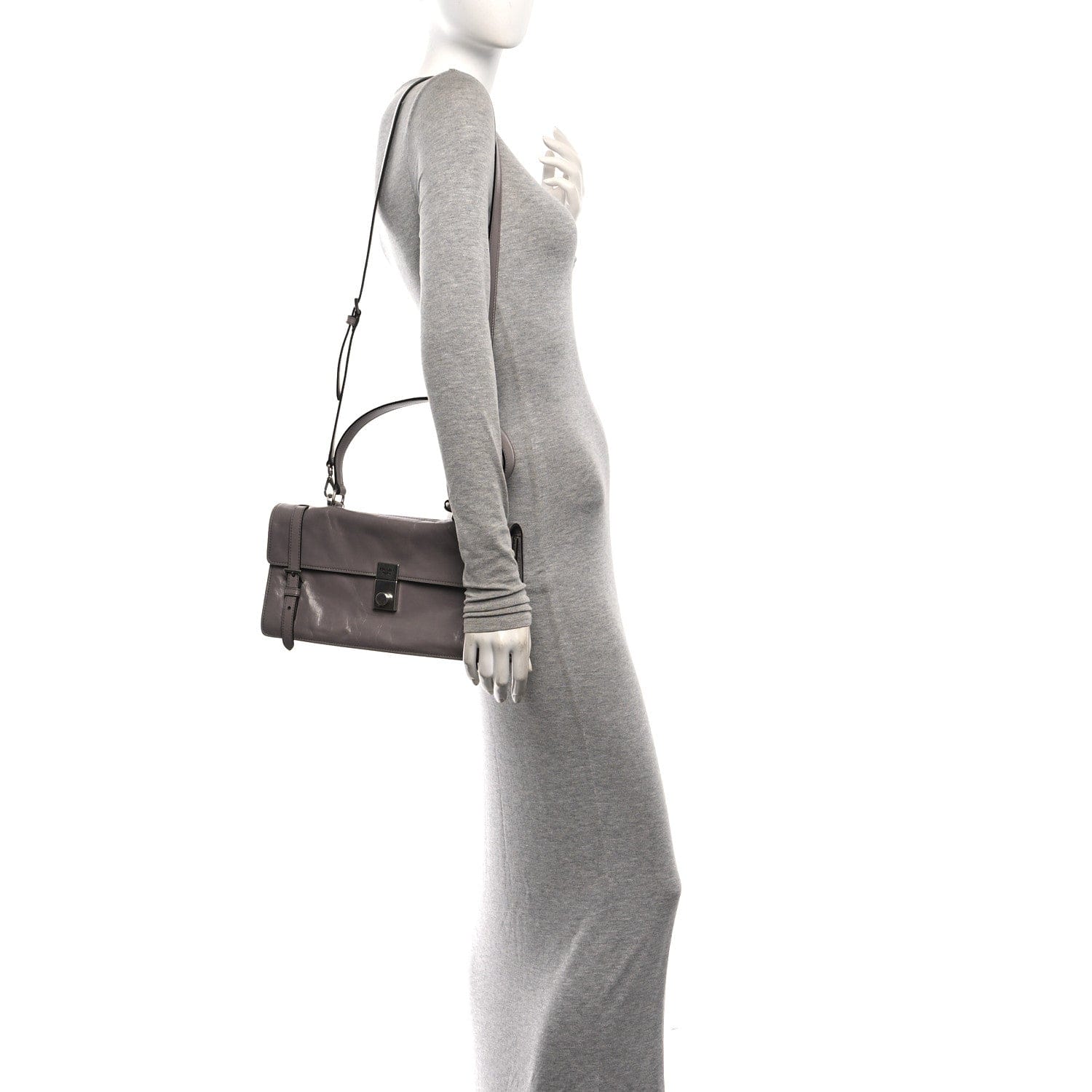 Prada Glossy Calfskin Medium Sound Shoulder Bag Peltro