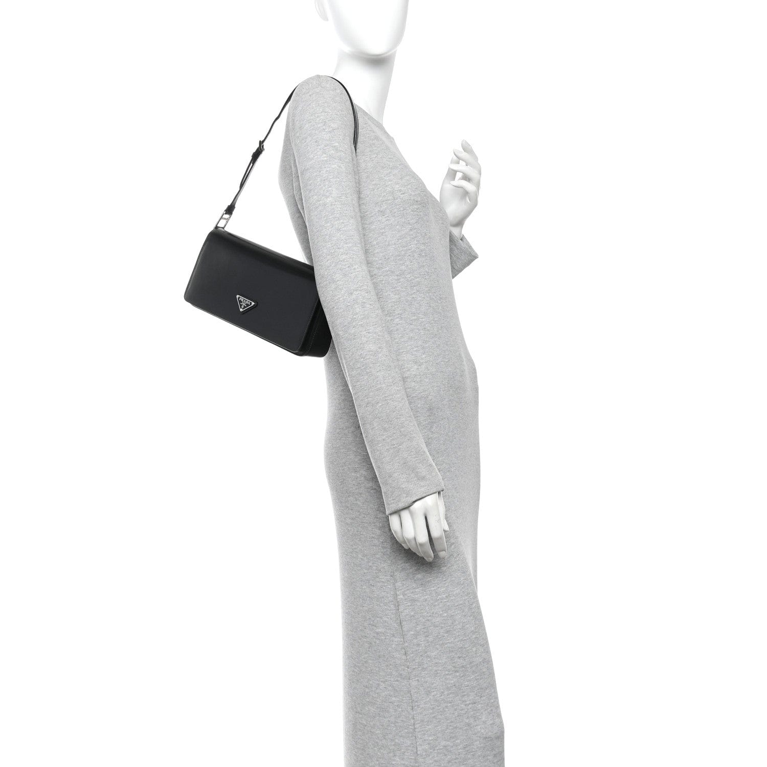 Prada Spazzolato Femme Flap Shoulder Bag Black