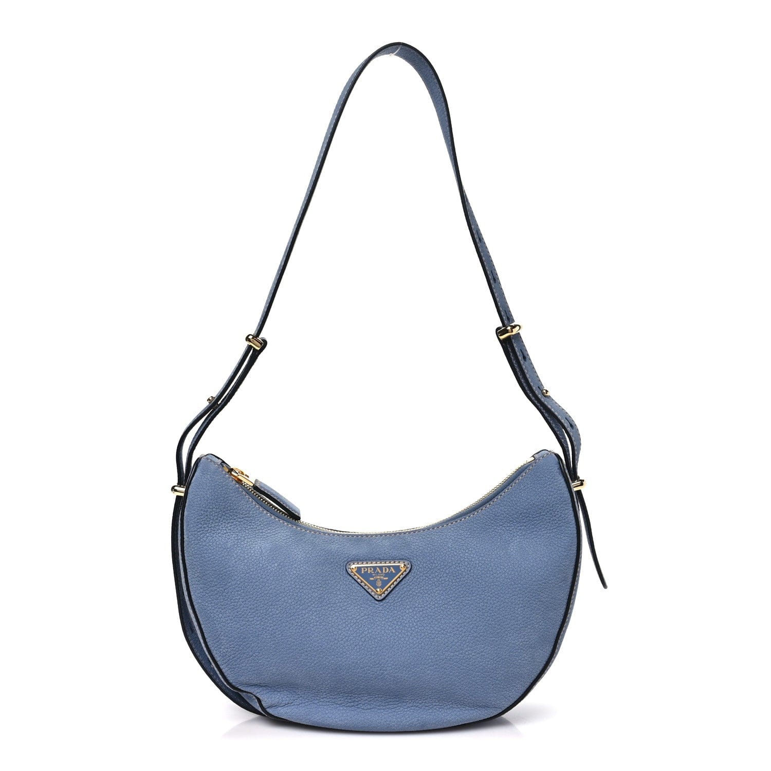 Prada Nubuck Small Arque Shoulder Bag Aviation Blue