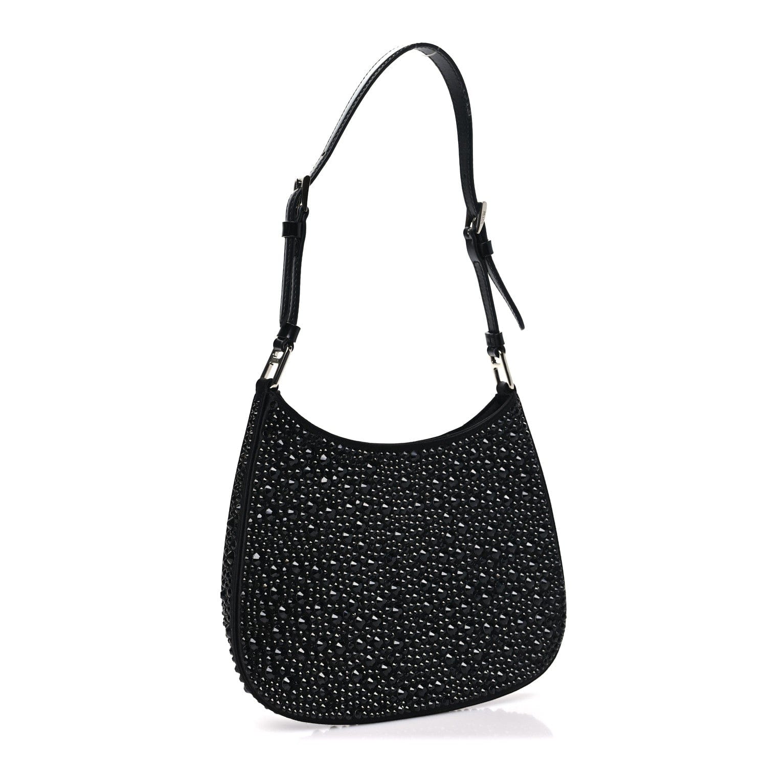 Prada Satin Crystal Cleo Adjustable Strap Shoulder Bag Black