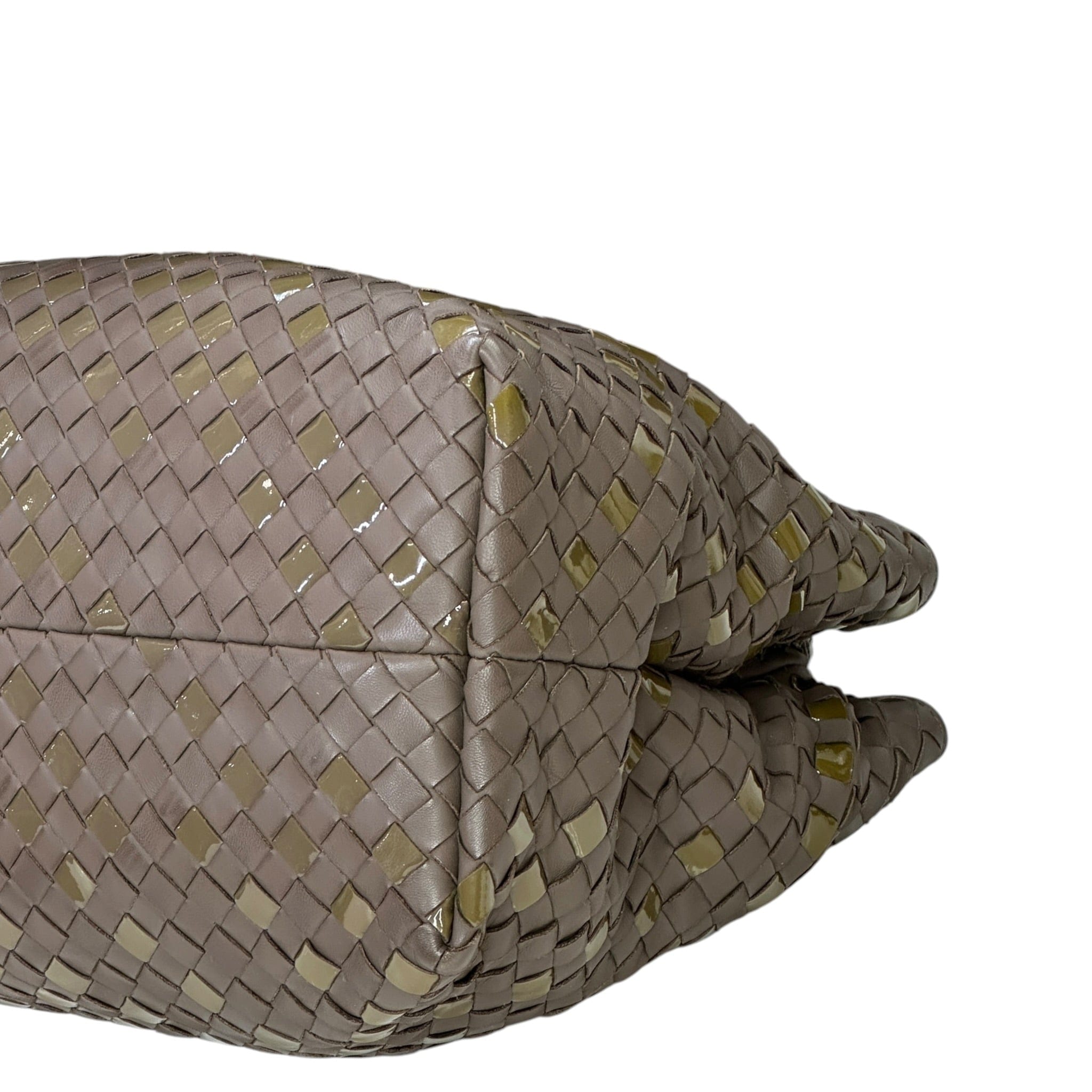 Bottega Veneta Chain Tote Grey Intrecciato Nappa Patent Leather