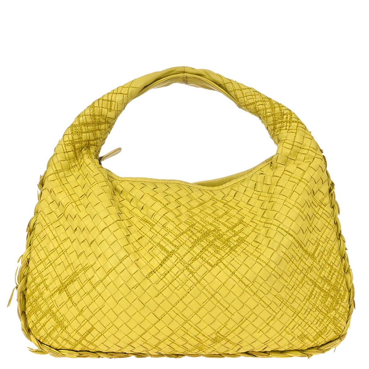 Bottega Veneta Yellow Lambskin Intrecciato Hobo Handbag