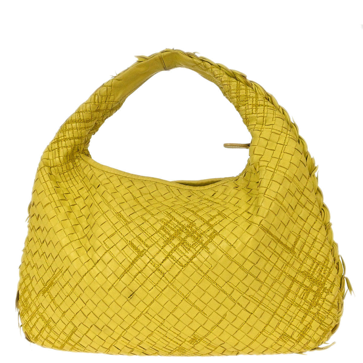 Bottega Veneta Yellow Lambskin Intrecciato Hobo Handbag