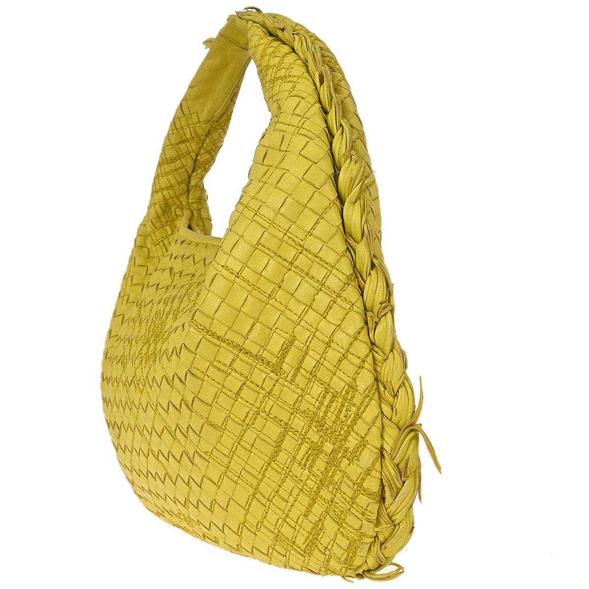 Bottega Veneta Yellow Lambskin Intrecciato Hobo Handbag