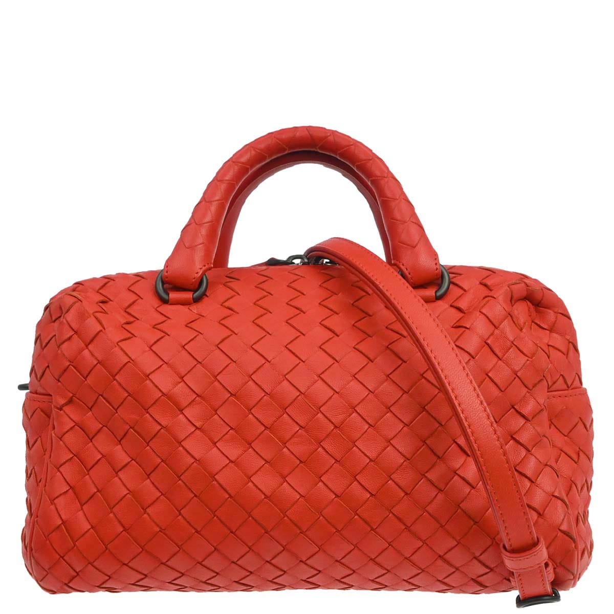 Bottega Veneta Red Lambskin Intrecciato 2way Shoulder Handbag