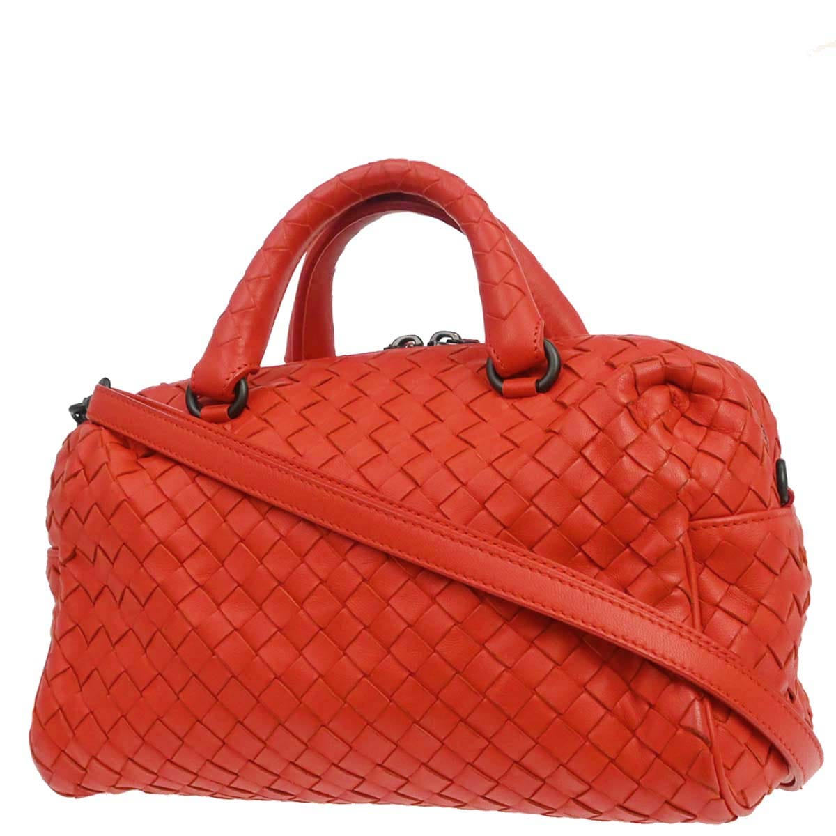 Bottega Veneta Red Lambskin Intrecciato 2way Shoulder Handbag