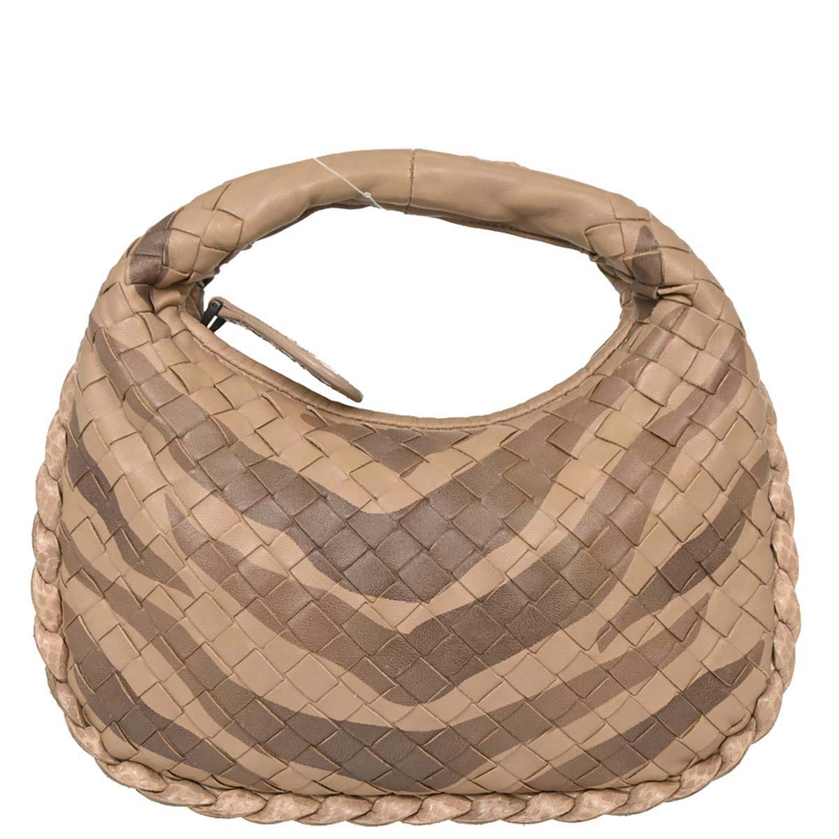 Bottega Veneta * Beige Lambskin Python Intrecciato Hobo Handbag
