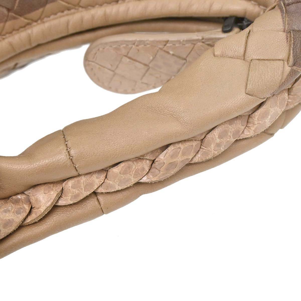 Bottega Veneta * Beige Lambskin Python Intrecciato Hobo Handbag