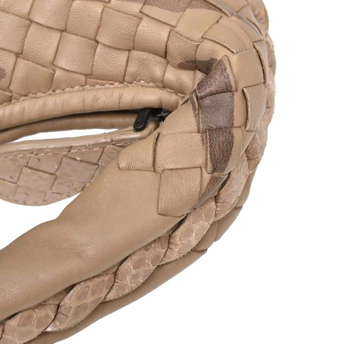Bottega Veneta * Beige Lambskin Python Intrecciato Hobo Handbag