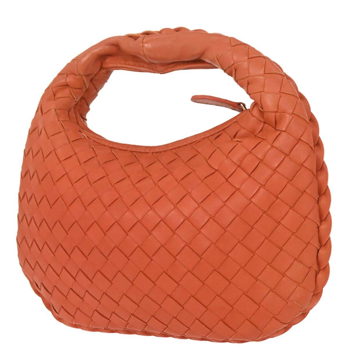 Bottega Veneta Orange Lambskin Intrecciato Hobo Handbag