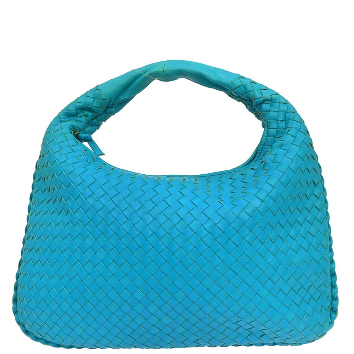 Bottega Veneta Blue Lambskin Intrecciato Hobo Handbag