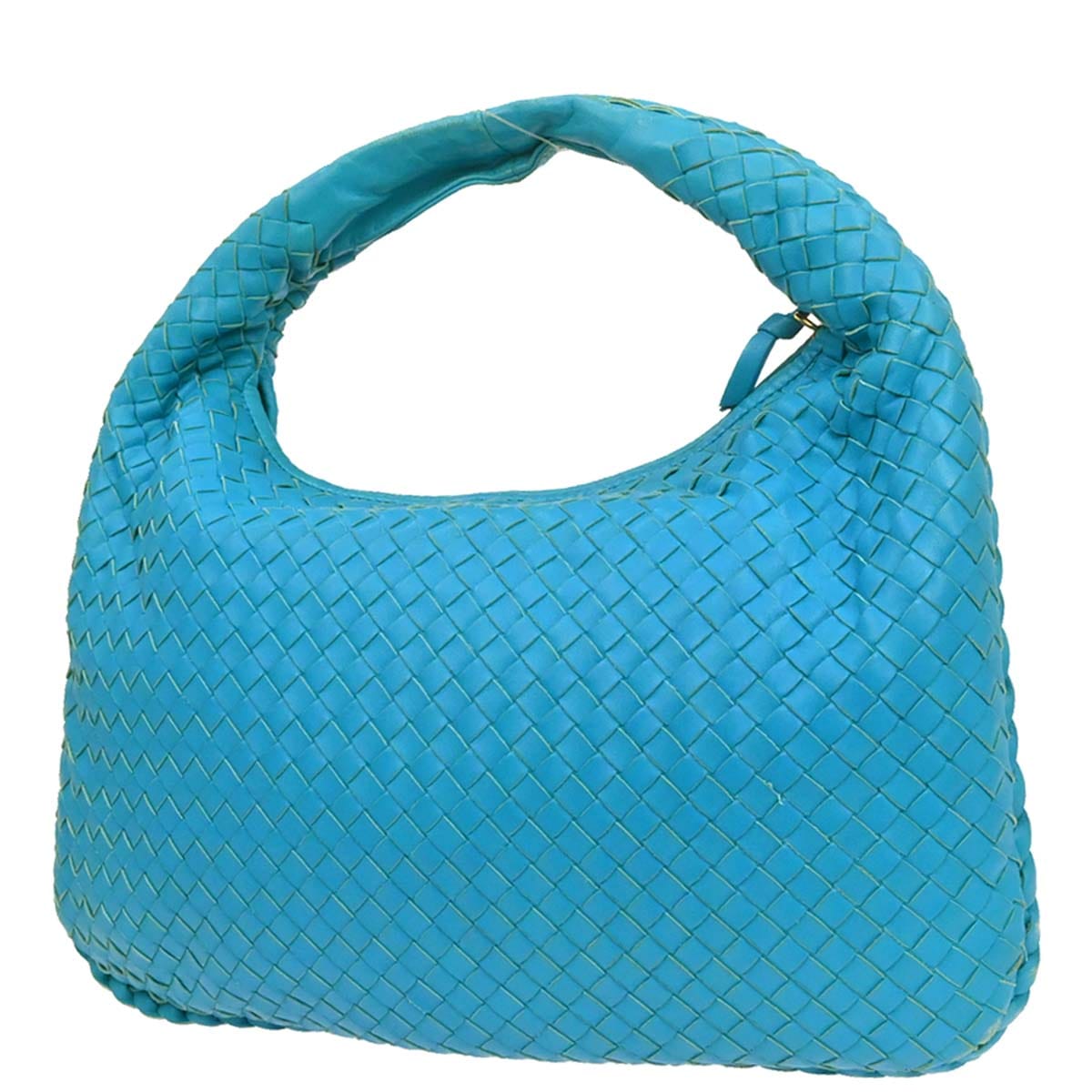 Bottega Veneta Blue Lambskin Intrecciato Hobo Handbag