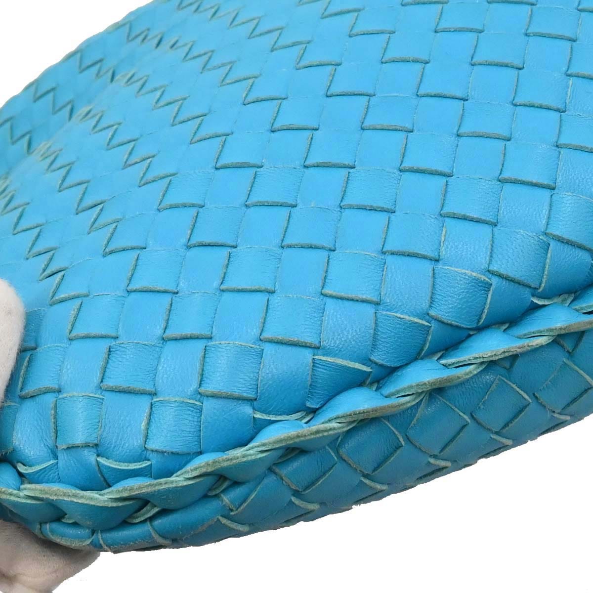 Bottega Veneta Blue Lambskin Intrecciato Hobo Handbag