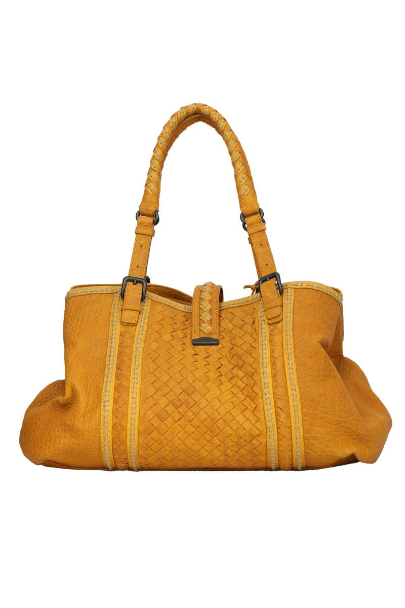 Bottega Veneta Yellow Leather Roma Intrecciato Tote Bag
