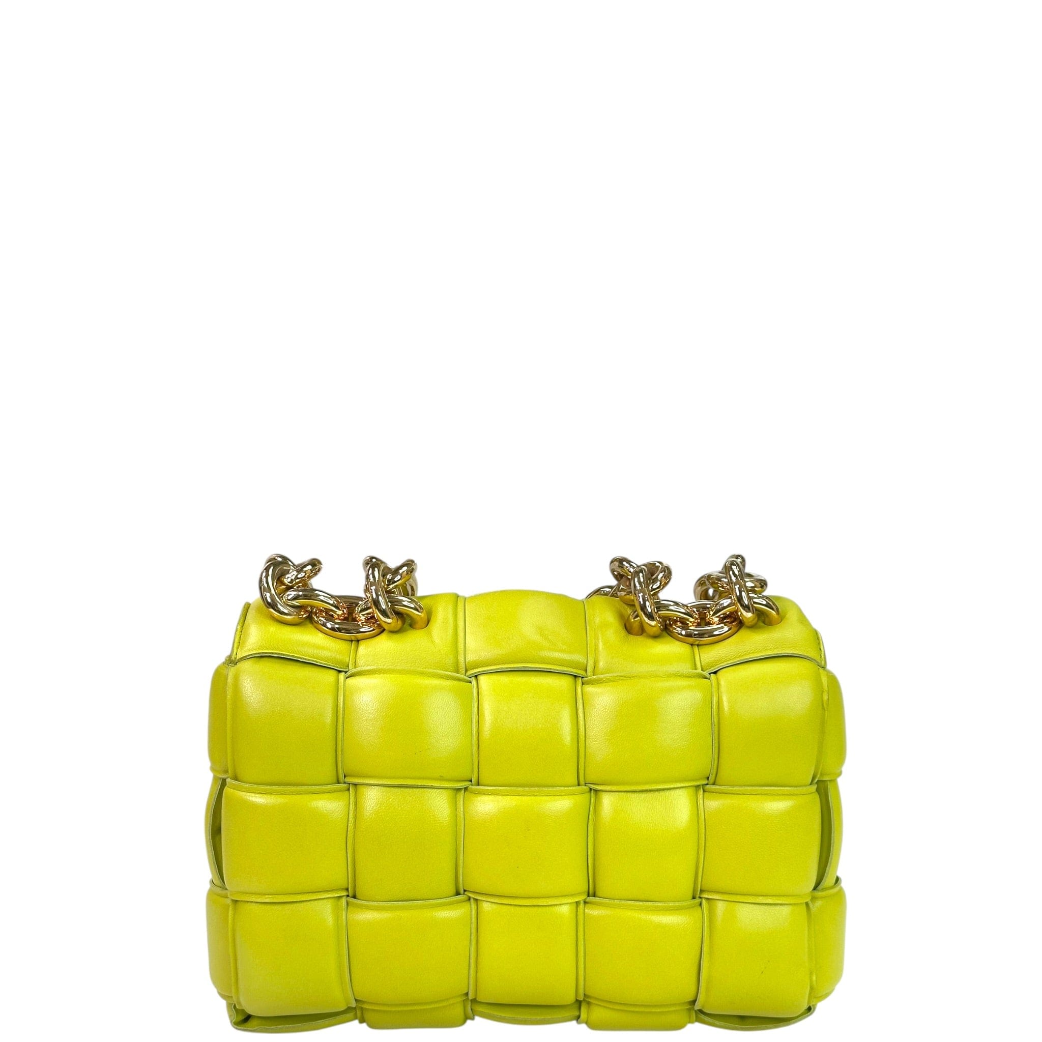 Bottega Veneta Padded Cassette Chain Bag Neon Green Lambskin