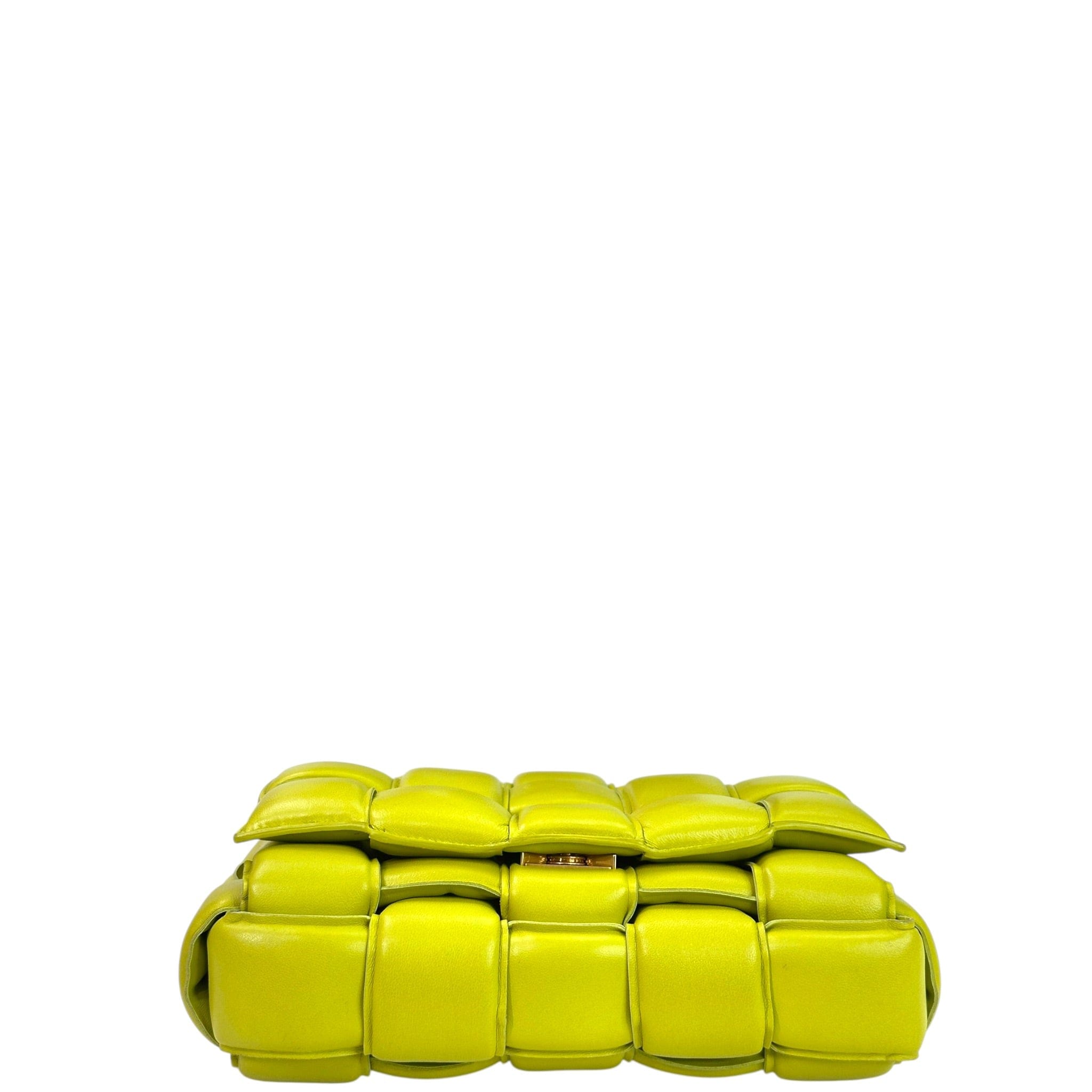 Bottega Veneta Padded Cassette Chain Bag Neon Green Lambskin