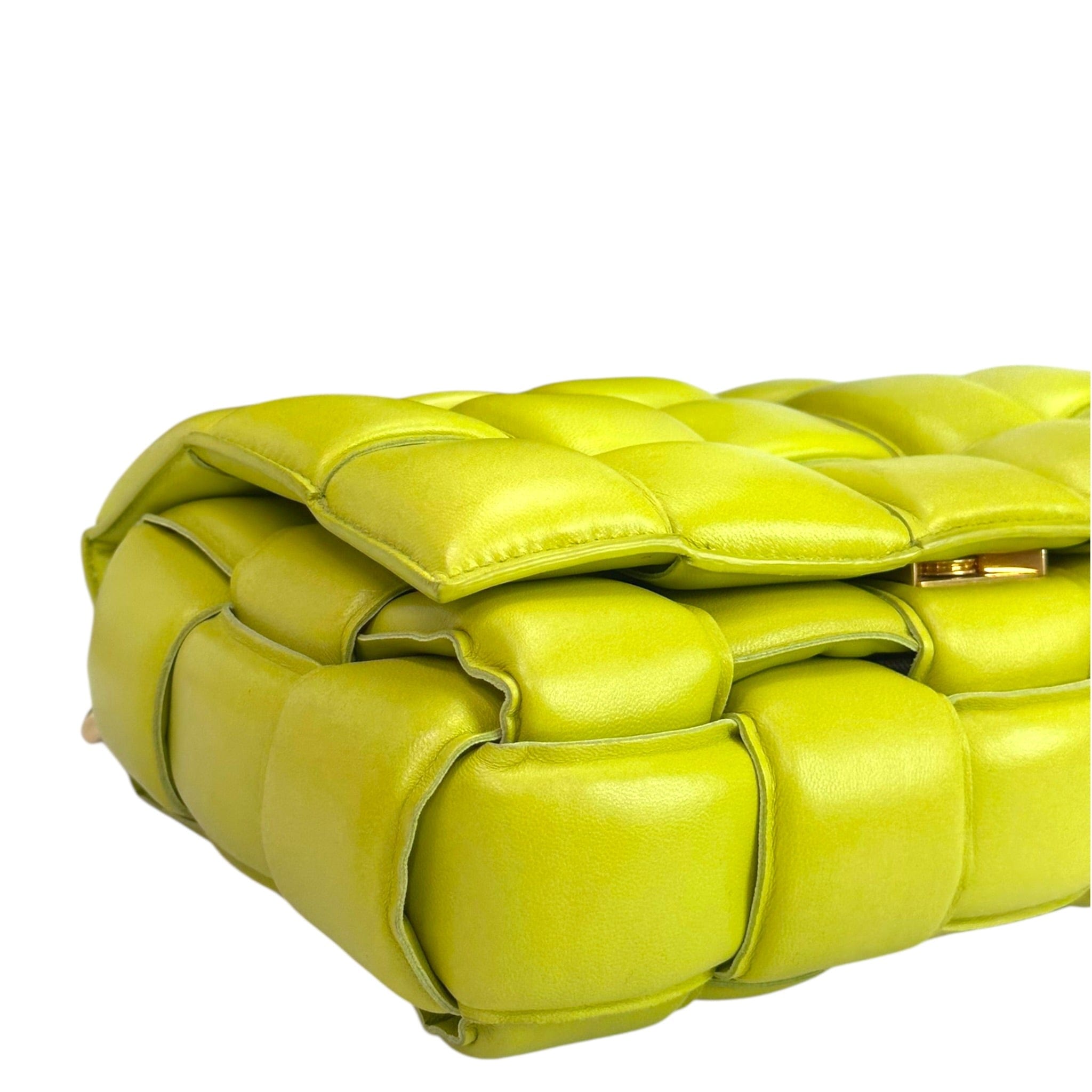 Bottega Veneta Padded Cassette Chain Bag Neon Green Lambskin