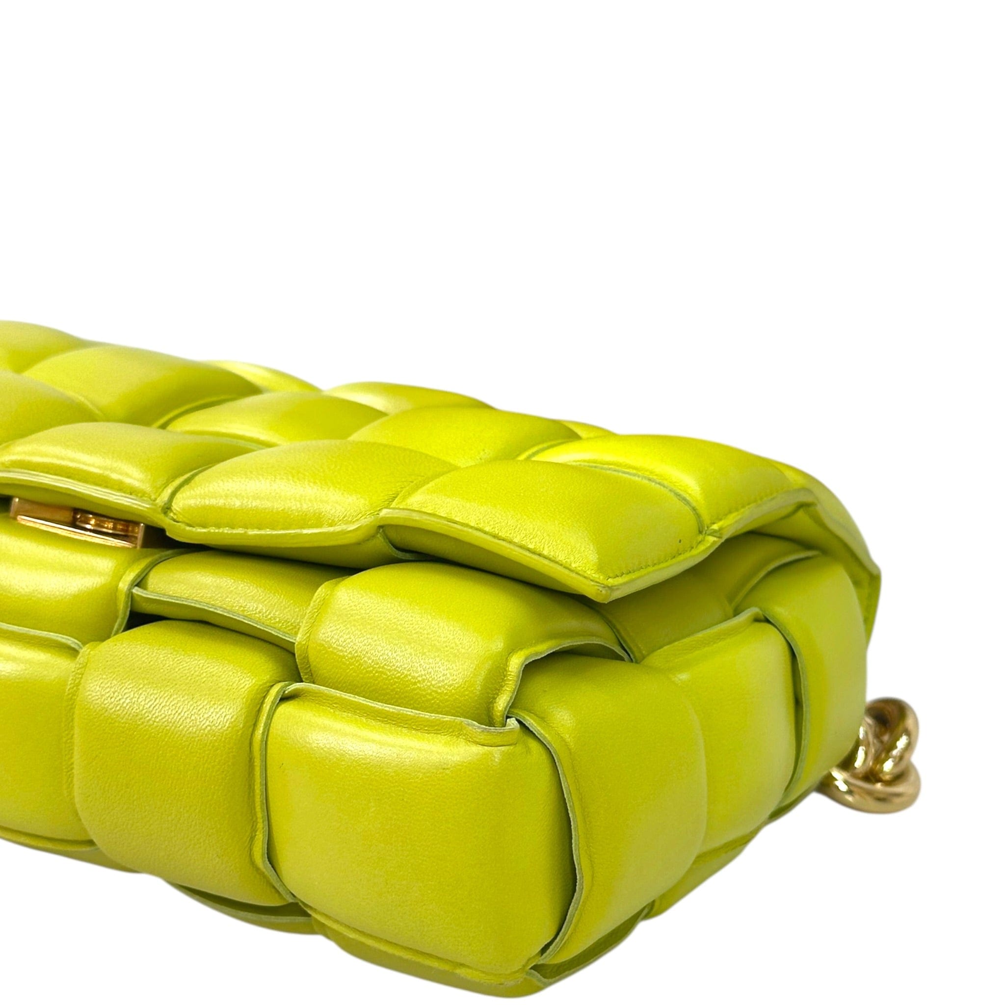 Bottega Veneta Padded Cassette Chain Bag Neon Green Lambskin
