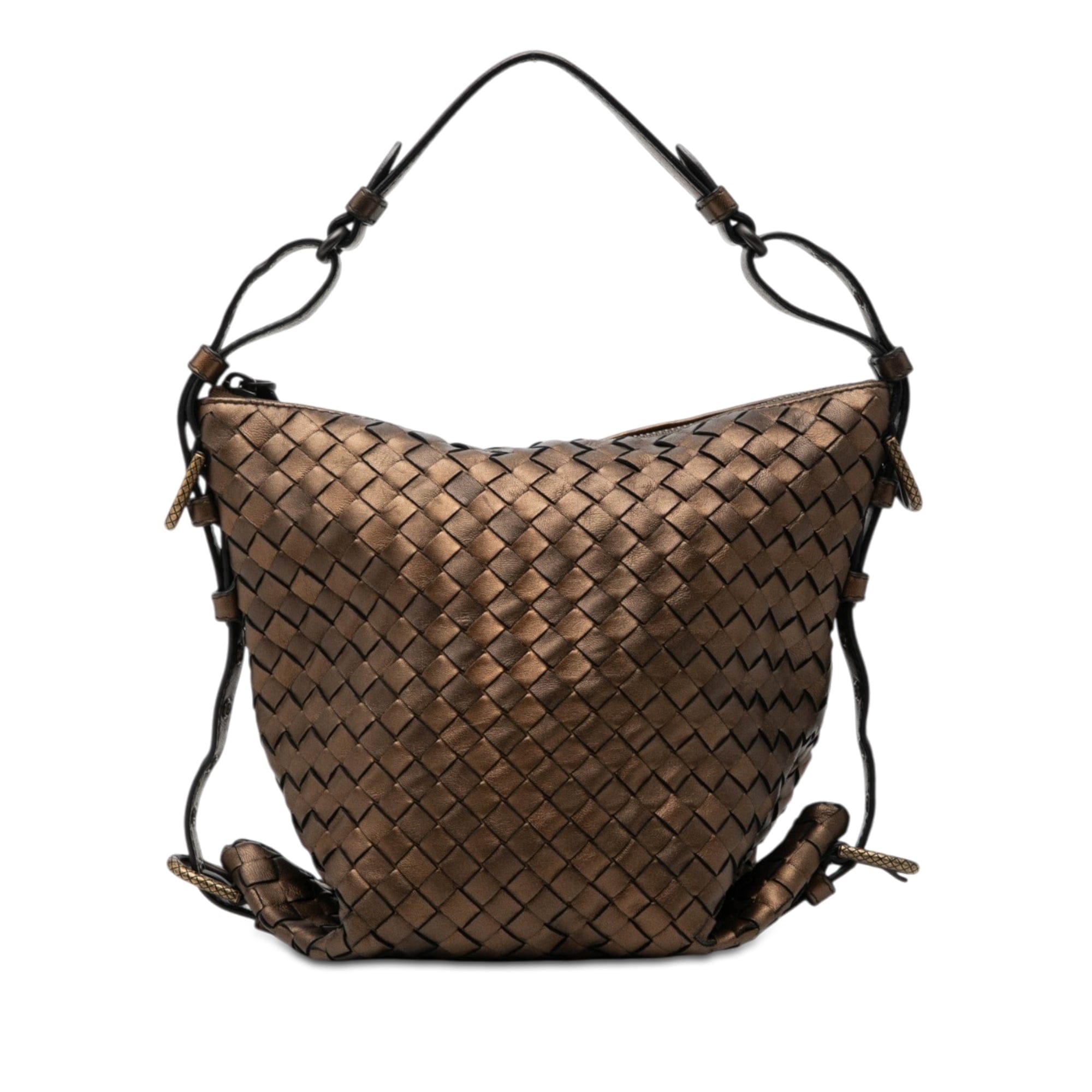 Bottega Veneta Metallic Nappa Intrecciato Belted Loop Handbag