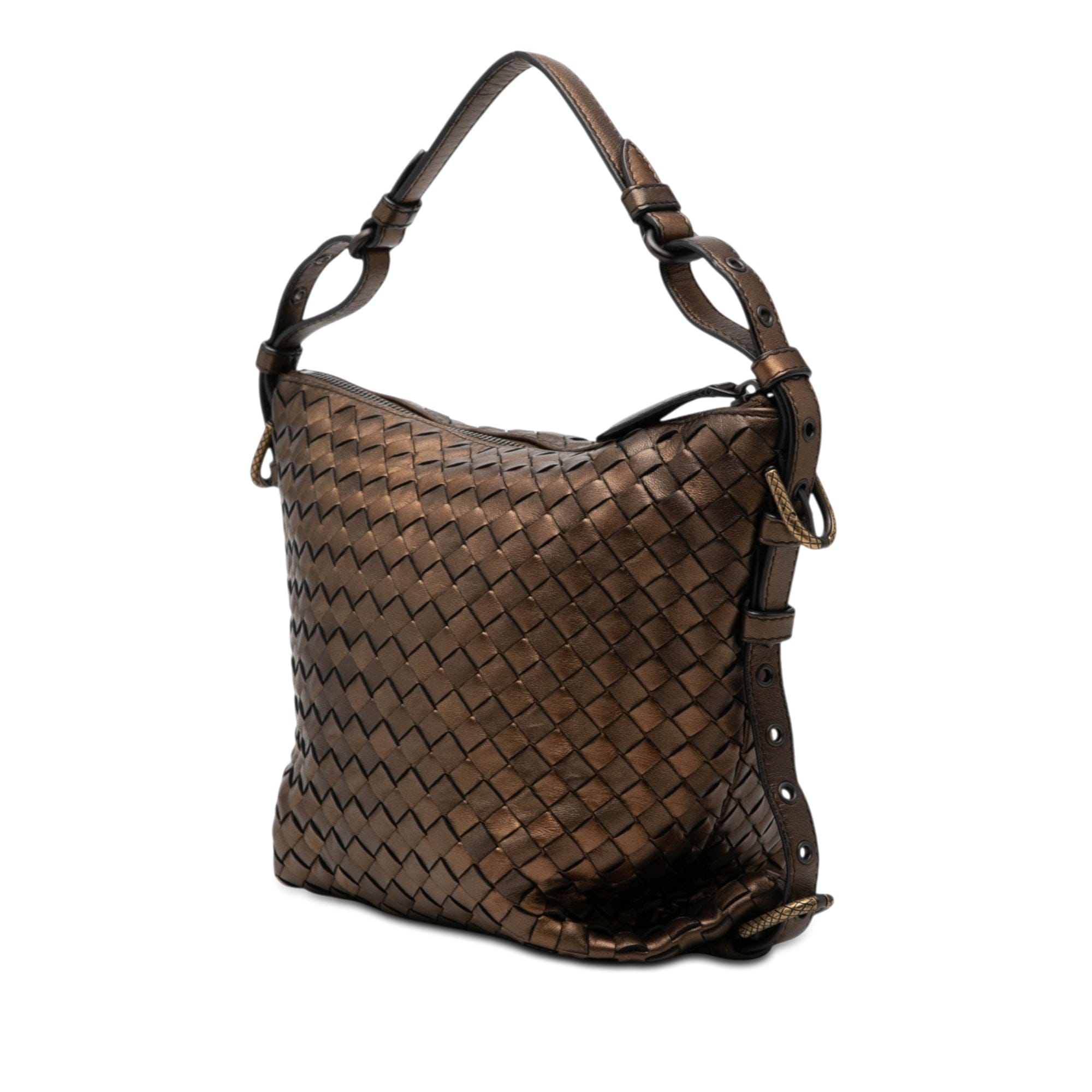 Bottega Veneta Metallic Nappa Intrecciato Belted Loop Handbag