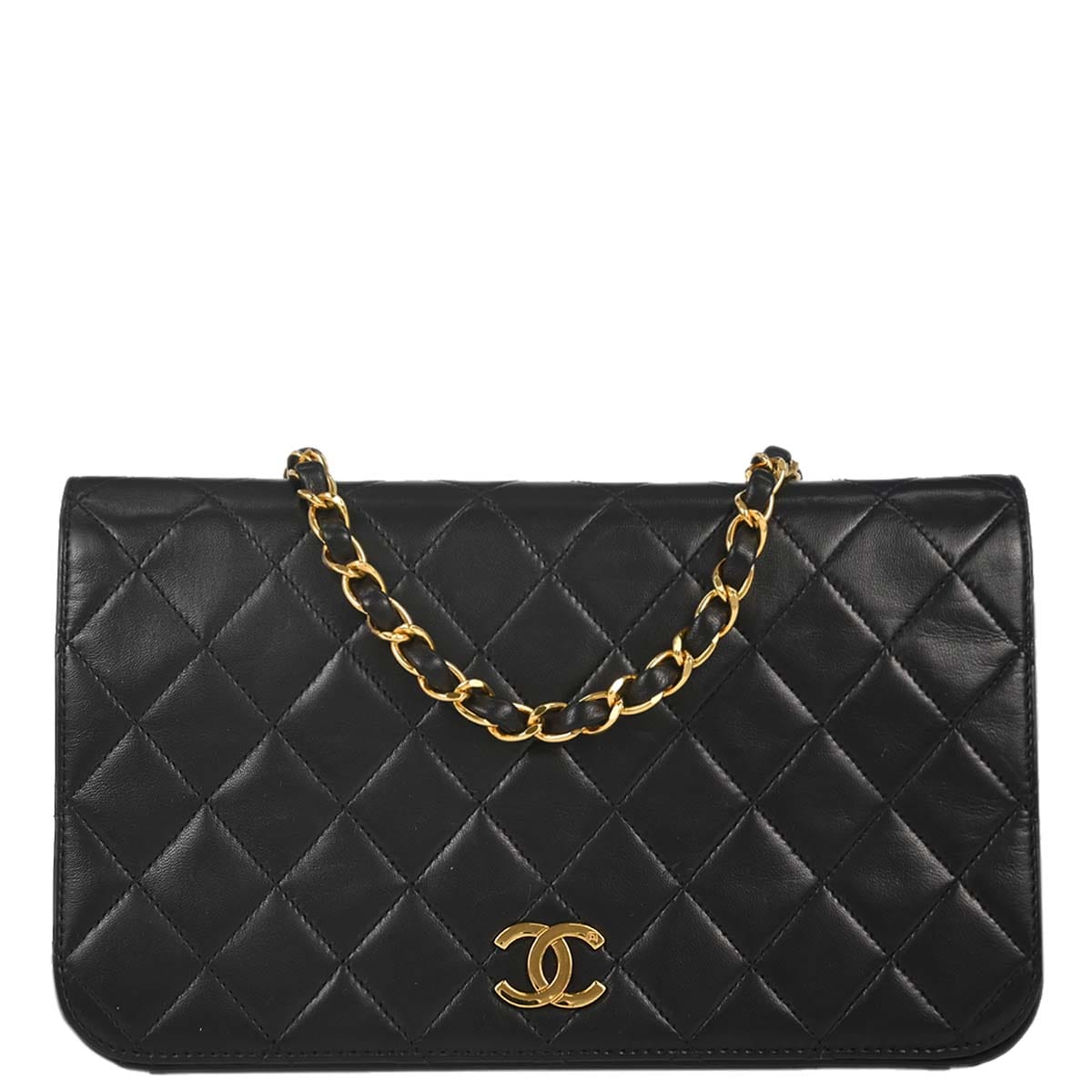 Louis Vuitton Chanel 1997 - 1999 Black Lambskin Pushlock Small Full Flap Shoulder Bag