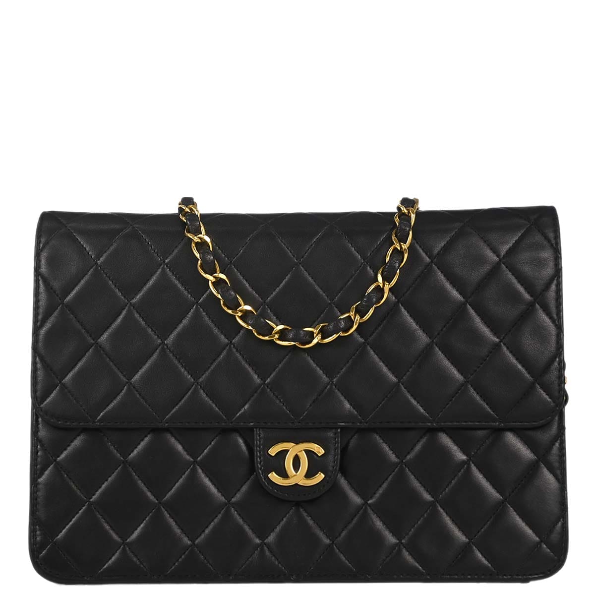 Louis Vuitton Chanel 1996 - 1997 Black Lambskin Pushlock Medium Half Flap Shoulder Bag
