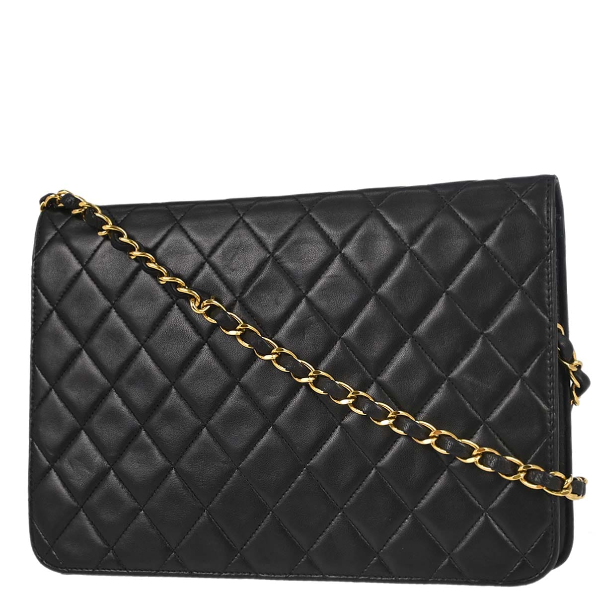 Louis Vuitton Chanel 1996 - 1997 Black Lambskin Pushlock Medium Half Flap Shoulder Bag