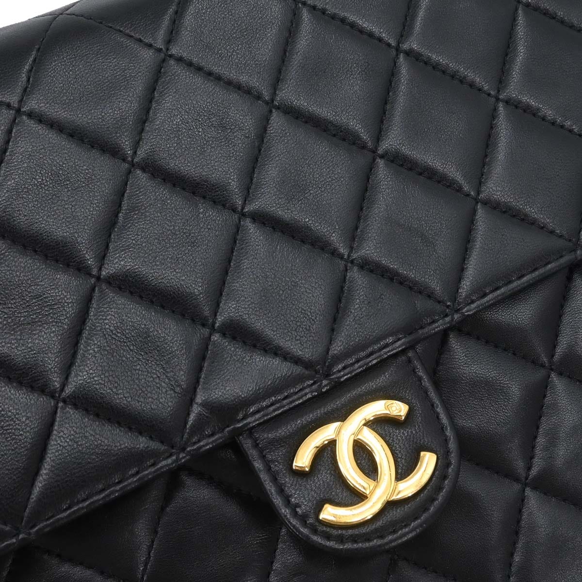 Louis Vuitton Chanel 1996 - 1997 Black Lambskin Pushlock Medium Half Flap Shoulder Bag