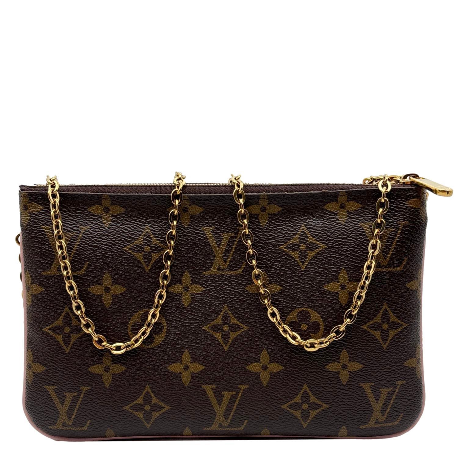 LOUIS VUITTON Christmas Animation Monogram Canvas Double Zip Pochette Bag Brown