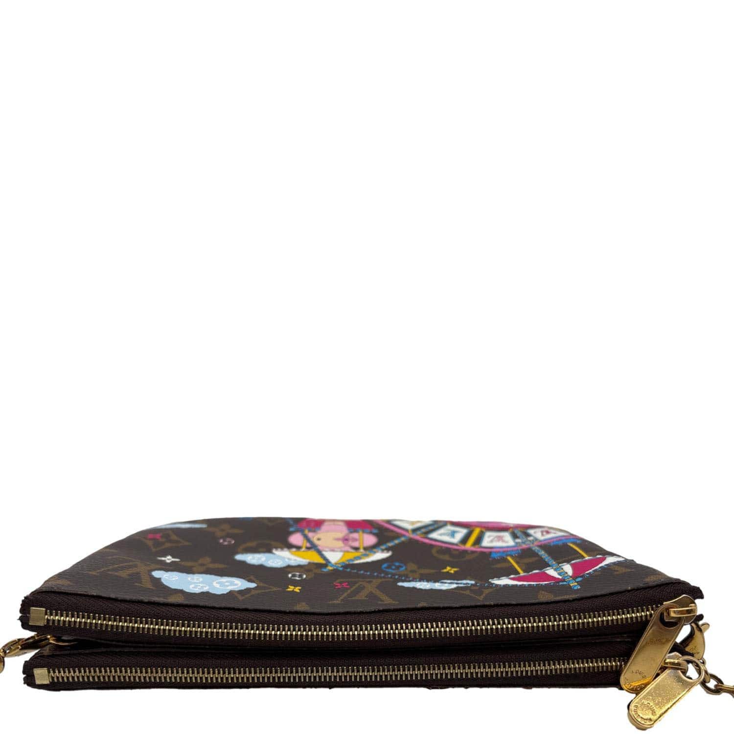 LOUIS VUITTON Christmas Animation Monogram Canvas Double Zip Pochette Bag Brown