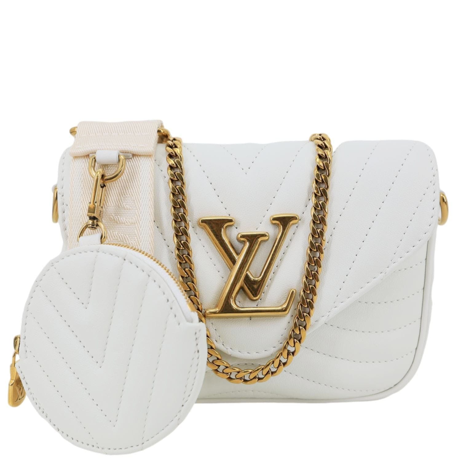 LOUIS VUITTON New Wave Multi Pochette Leather Chain Shoulder Bag White