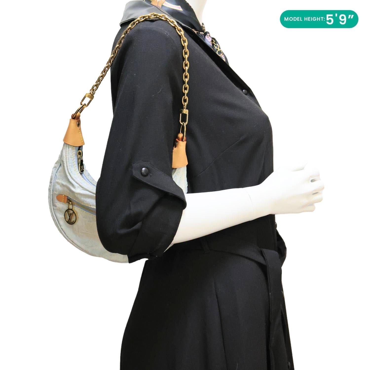 LOUIS VUITTON Loop Monogram Denim Shoulder Bag Light Blue