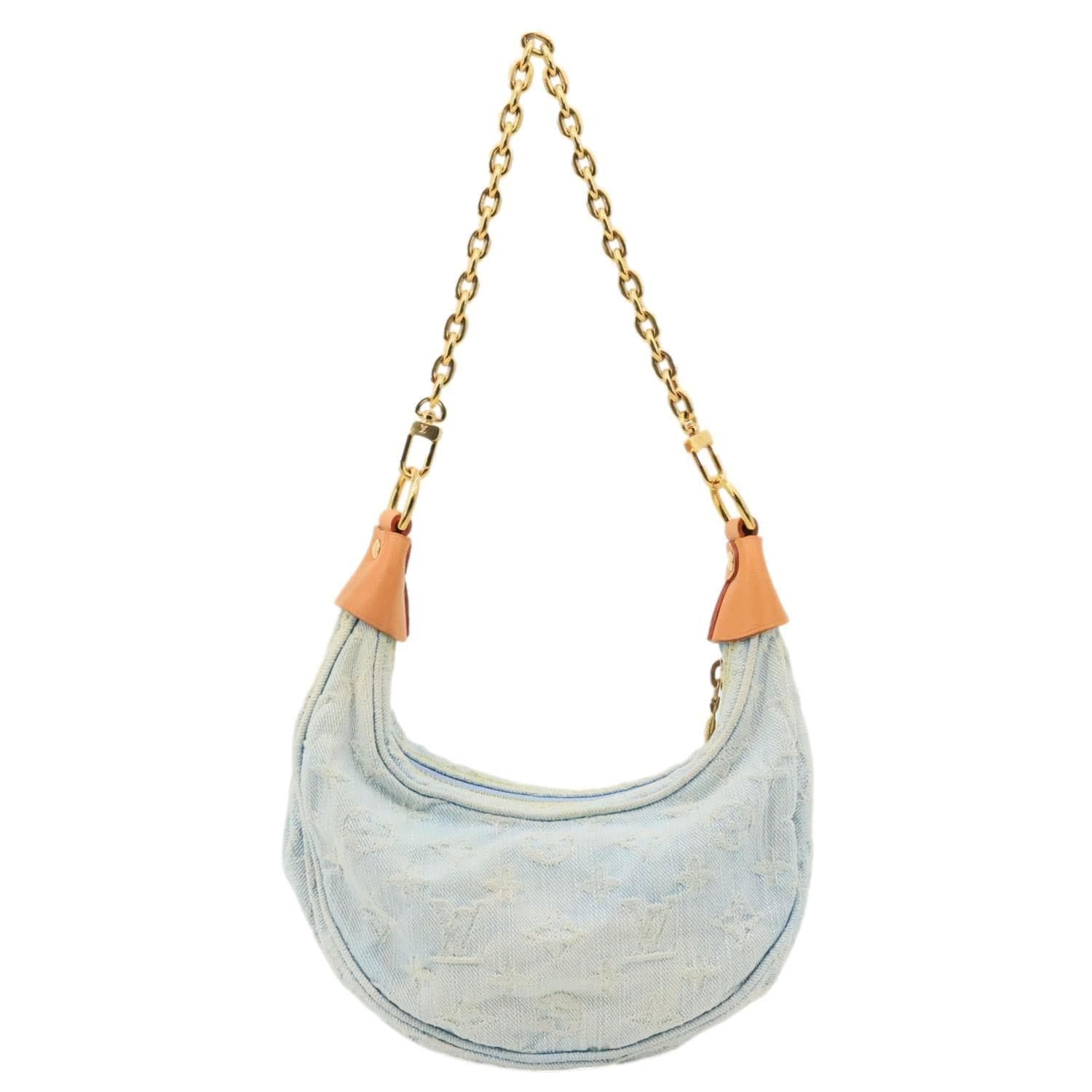 LOUIS VUITTON Loop Monogram Denim Shoulder Bag Light Blue
