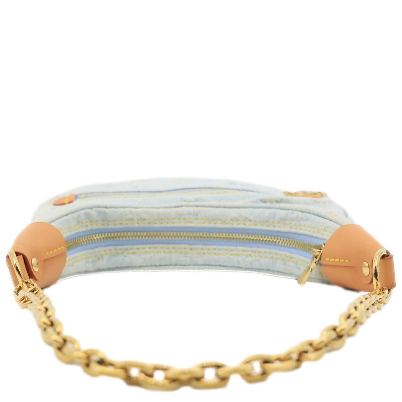 LOUIS VUITTON Loop Monogram Denim Shoulder Bag Light Blue