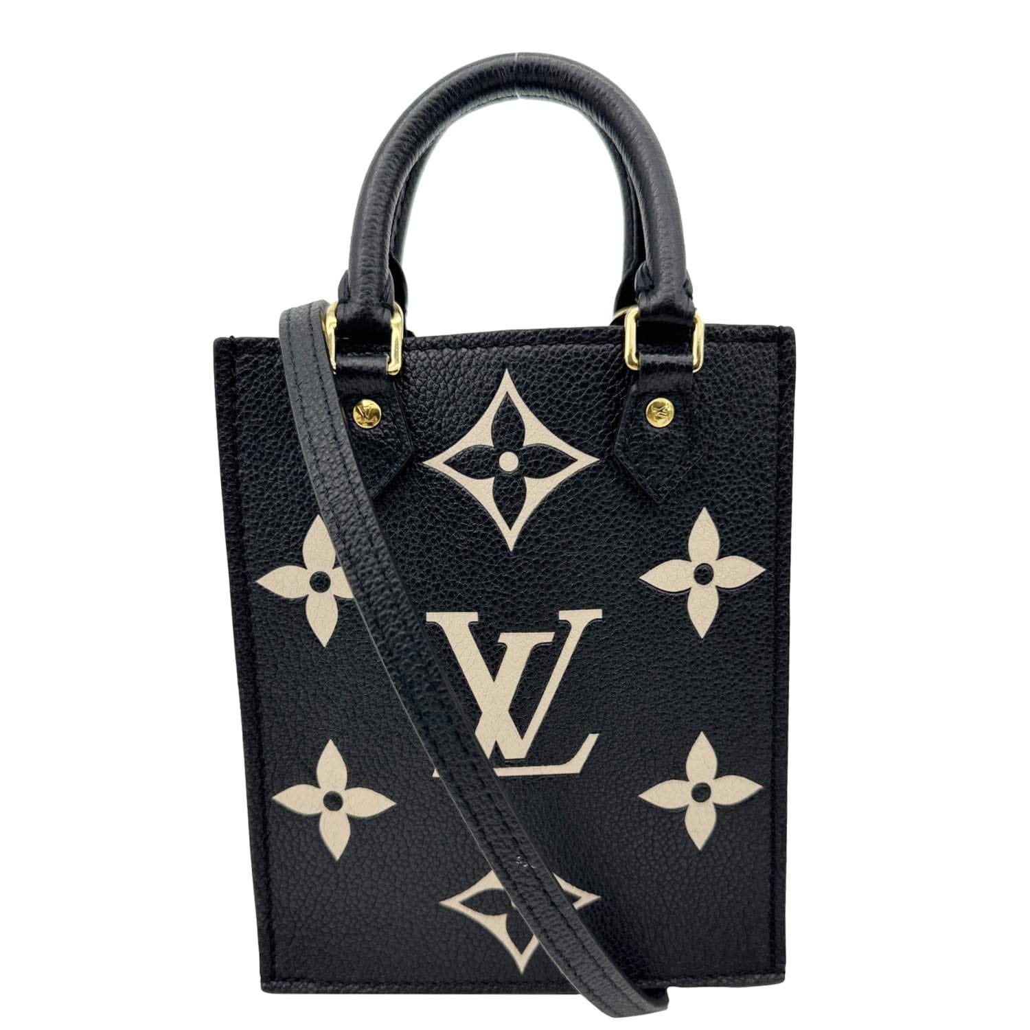 LOUIS VUITTON Petit Sac Plat Monogram Empreinte Leather Shoulder Bag Black