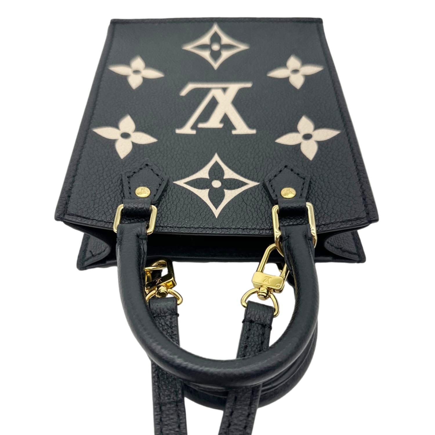 LOUIS VUITTON Petit Sac Plat Monogram Empreinte Leather Shoulder Bag Black
