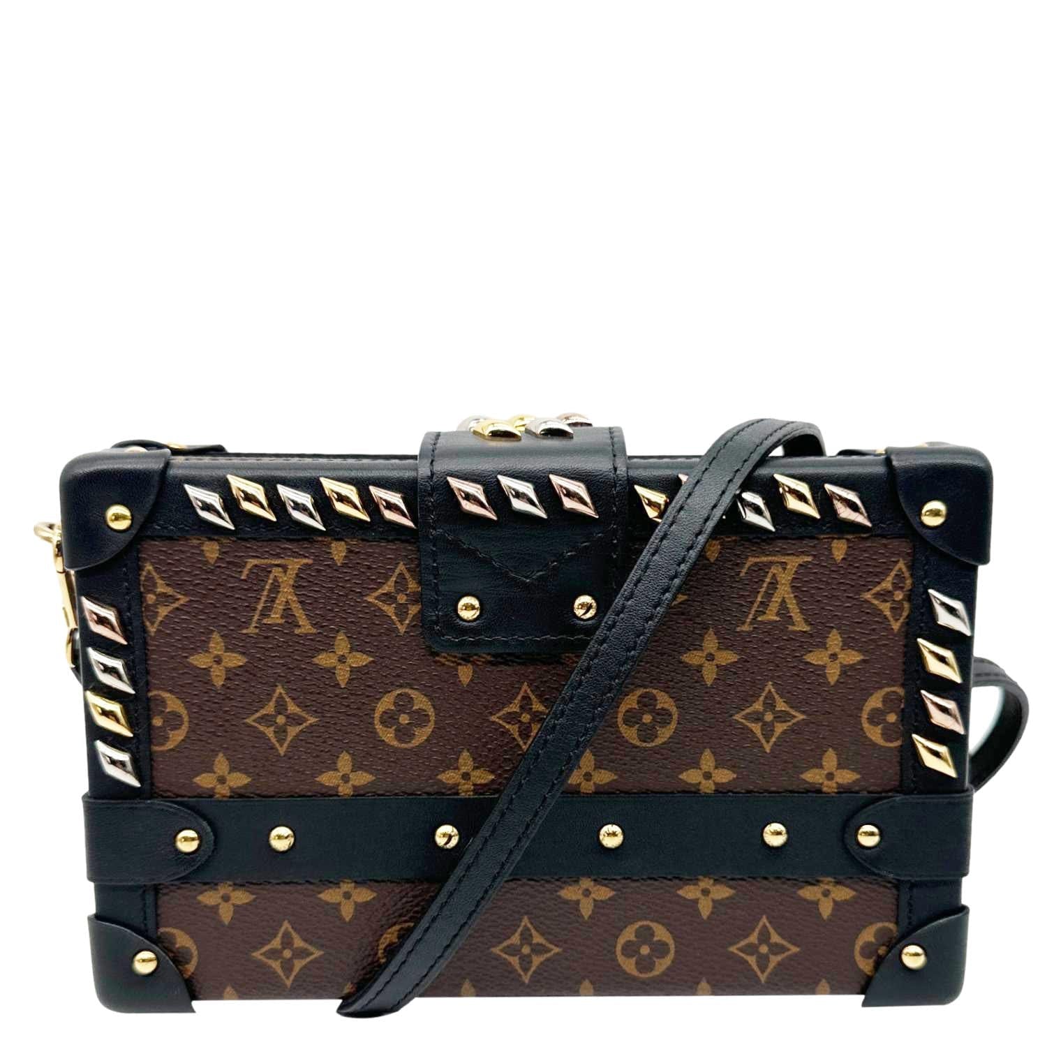 LOUIS VUITTON Studded Petite Malle Monogram Canvas Shoulder Bag Brown