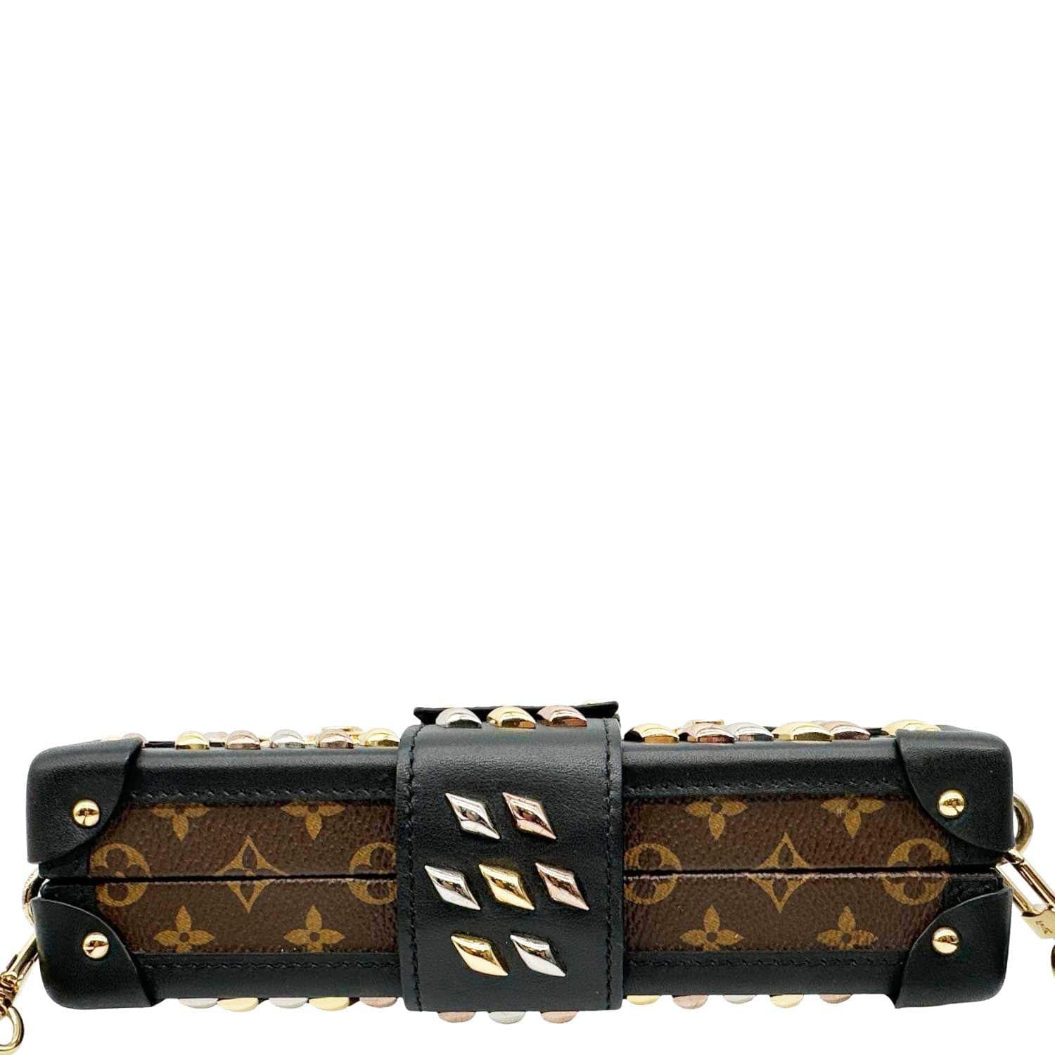 LOUIS VUITTON Studded Petite Malle Monogram Canvas Shoulder Bag Brown