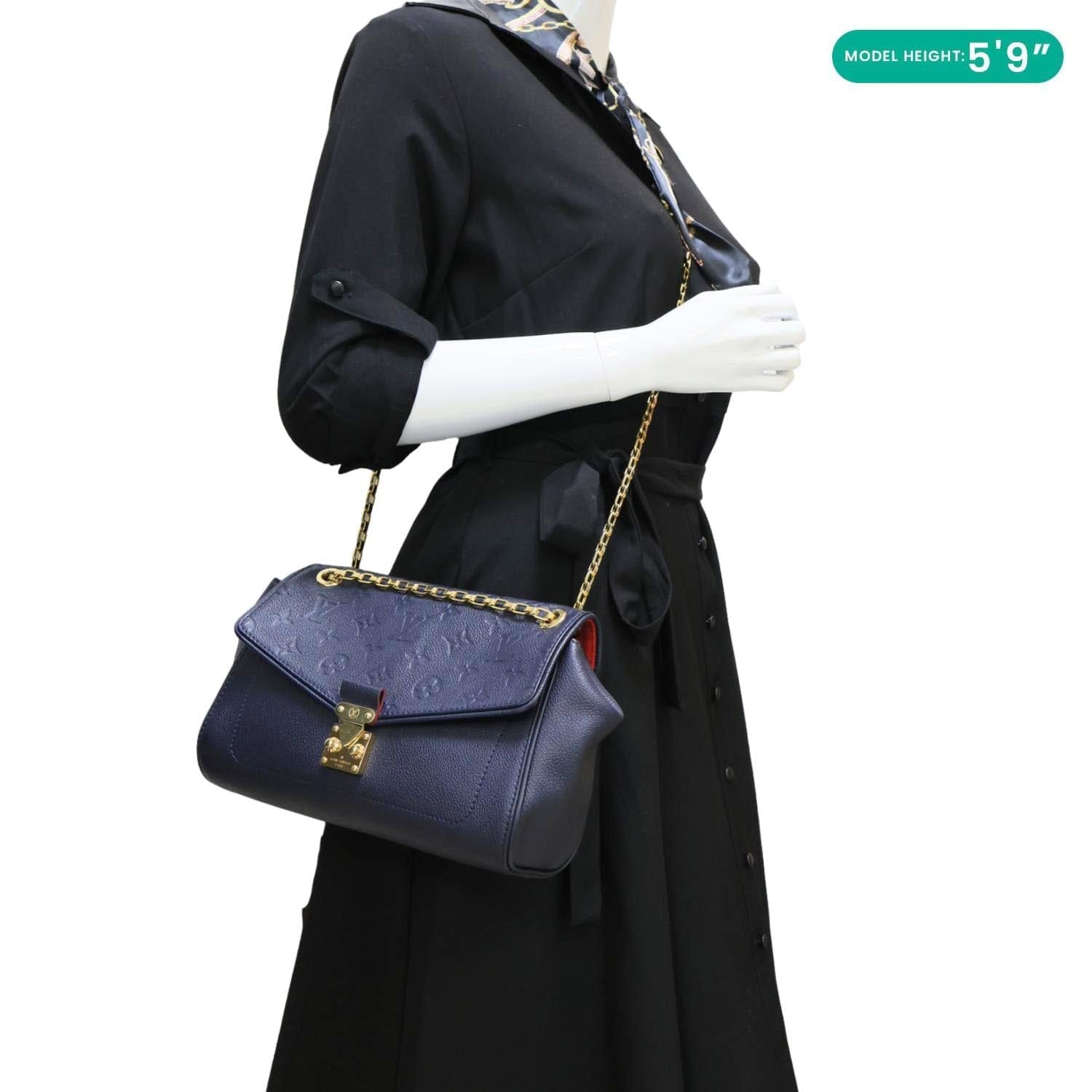 LOUIS VUITTON Saint Germain PM Monogram Empreinte Leather Shoulder Bag Navy Blue