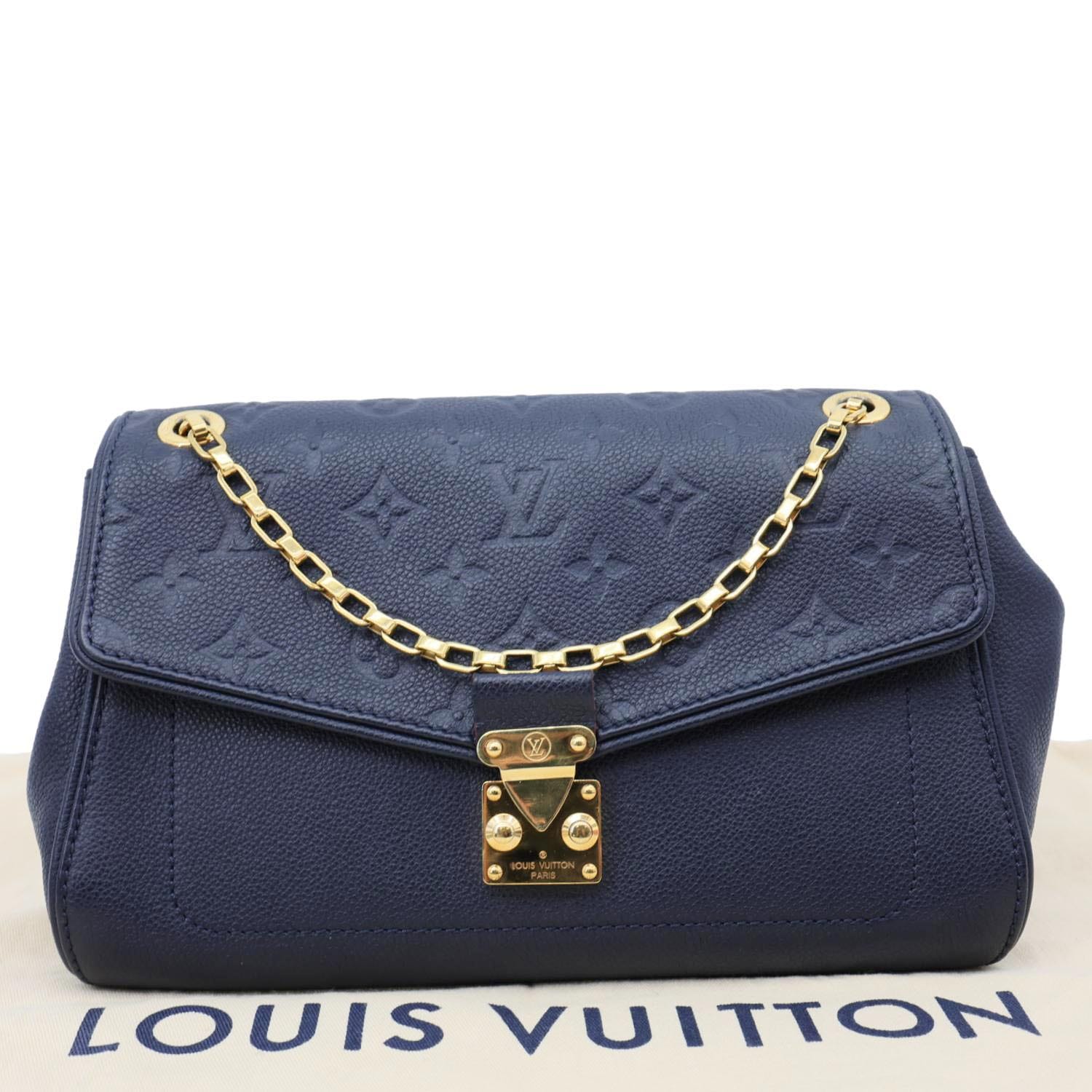 LOUIS VUITTON Saint Germain PM Monogram Empreinte Leather Shoulder Bag Navy Blue