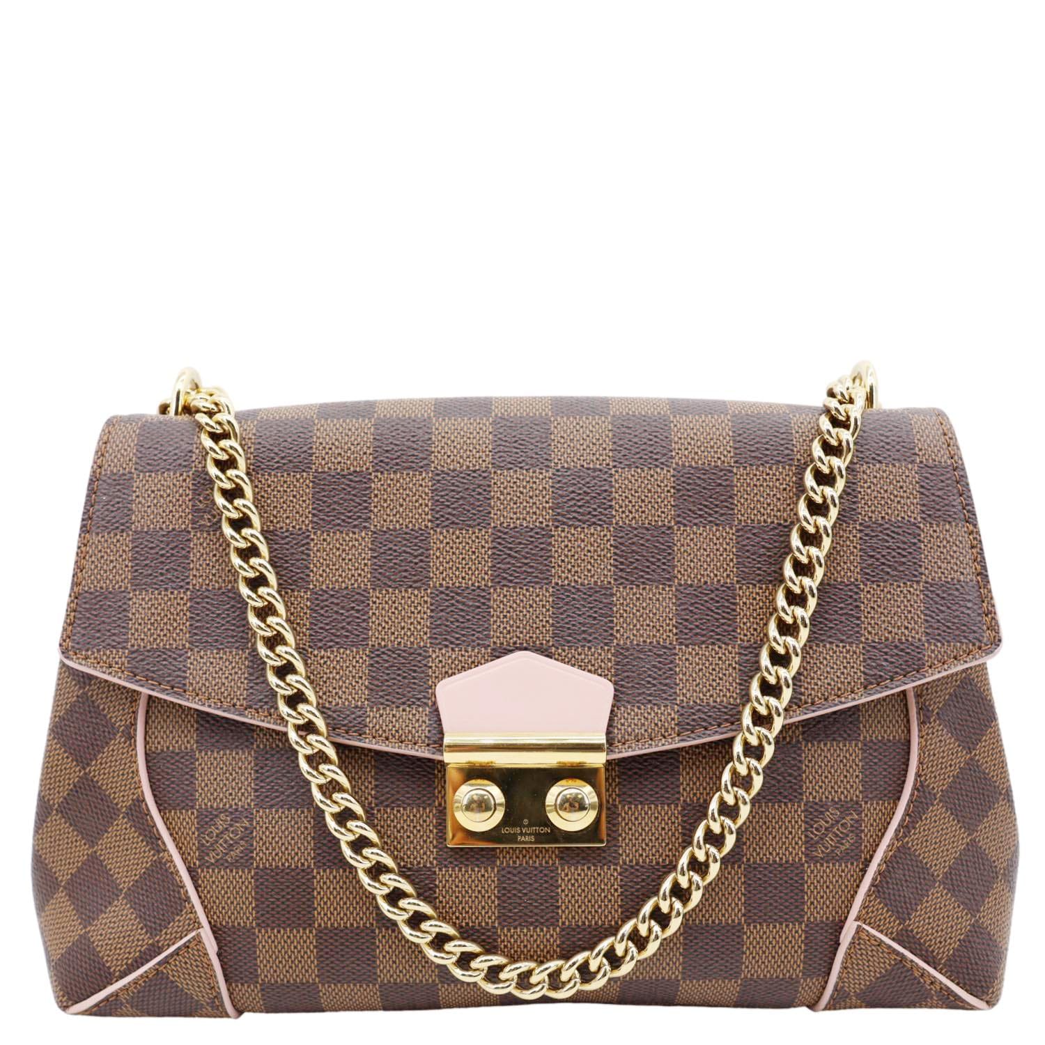 LOUIS VUITTON Caissa Chain Damier Ebene Clutch Shoulder Bag Rose Ballerine