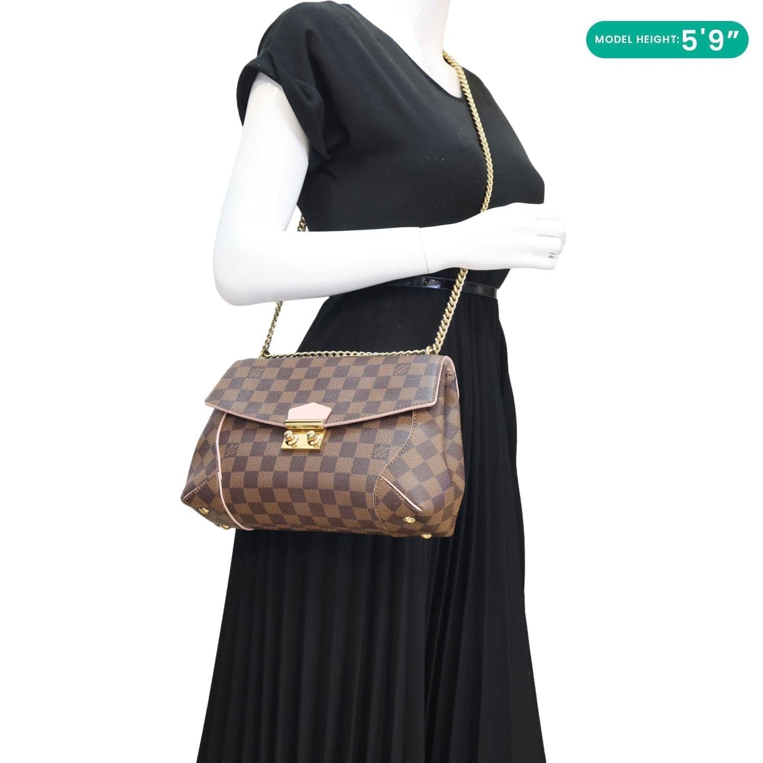 LOUIS VUITTON Caissa Chain Damier Ebene Clutch Shoulder Bag Rose Ballerine