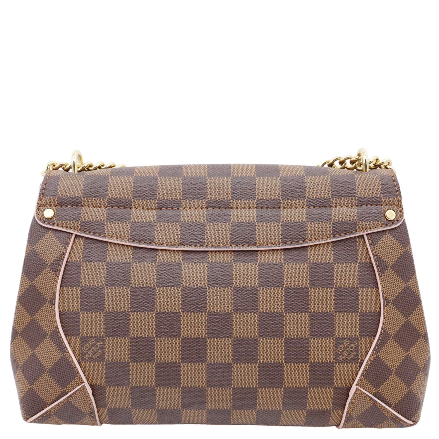 LOUIS VUITTON Caissa Chain Damier Ebene Clutch Shoulder Bag Rose Ballerine