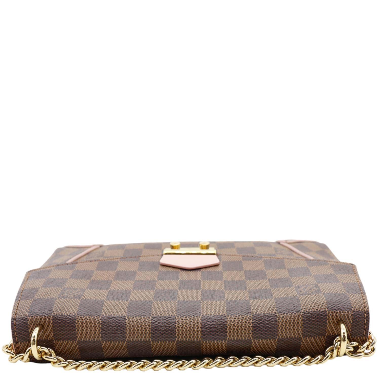LOUIS VUITTON Caissa Chain Damier Ebene Clutch Shoulder Bag Rose Ballerine
