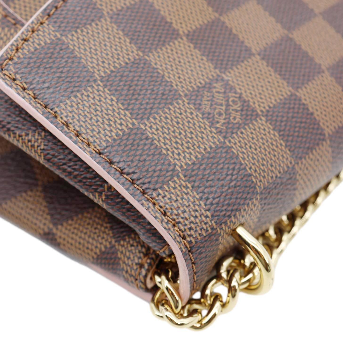LOUIS VUITTON Caissa Chain Damier Ebene Clutch Shoulder Bag Rose Ballerine
