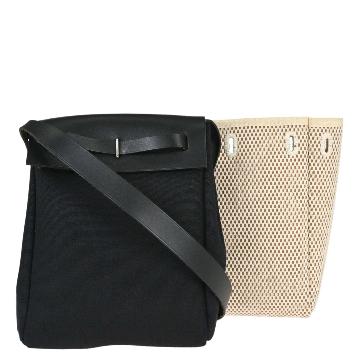Hermes 2004 Black Natural Toile Officier GM Herbag TPM 2 in 1 Shoulder Bag