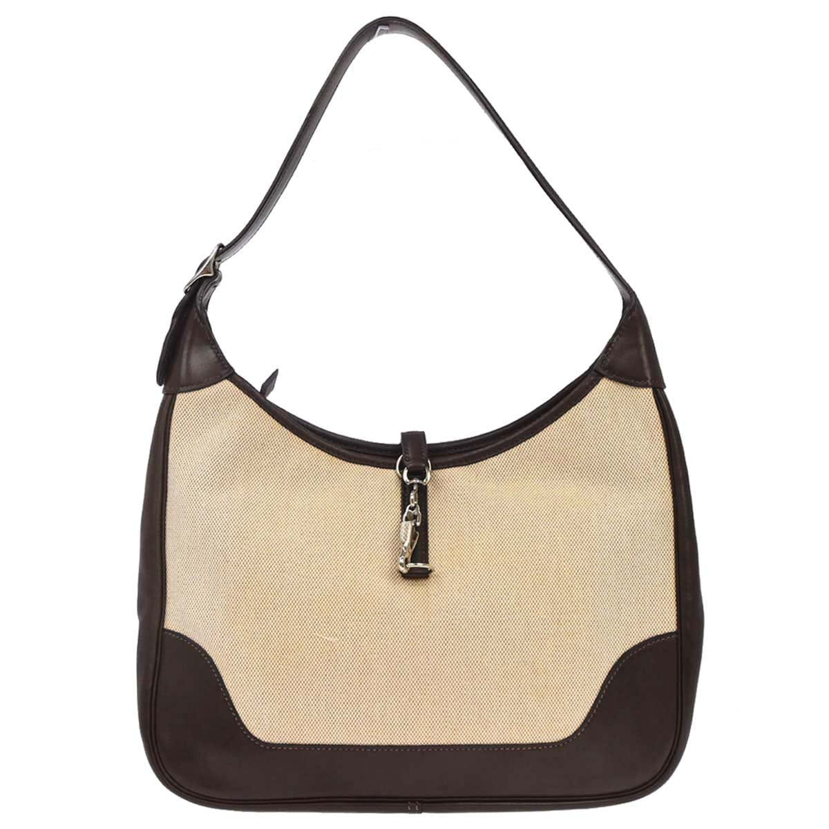 Hermes 2001 Beige Chocolat Toile H Box Calf Trim 31 Shoulder Bag