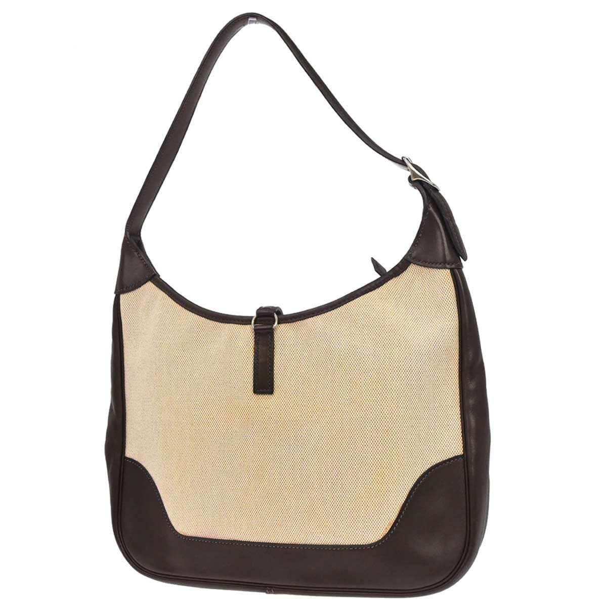 Hermes 2001 Beige Chocolat Toile H Box Calf Trim 31 Shoulder Bag