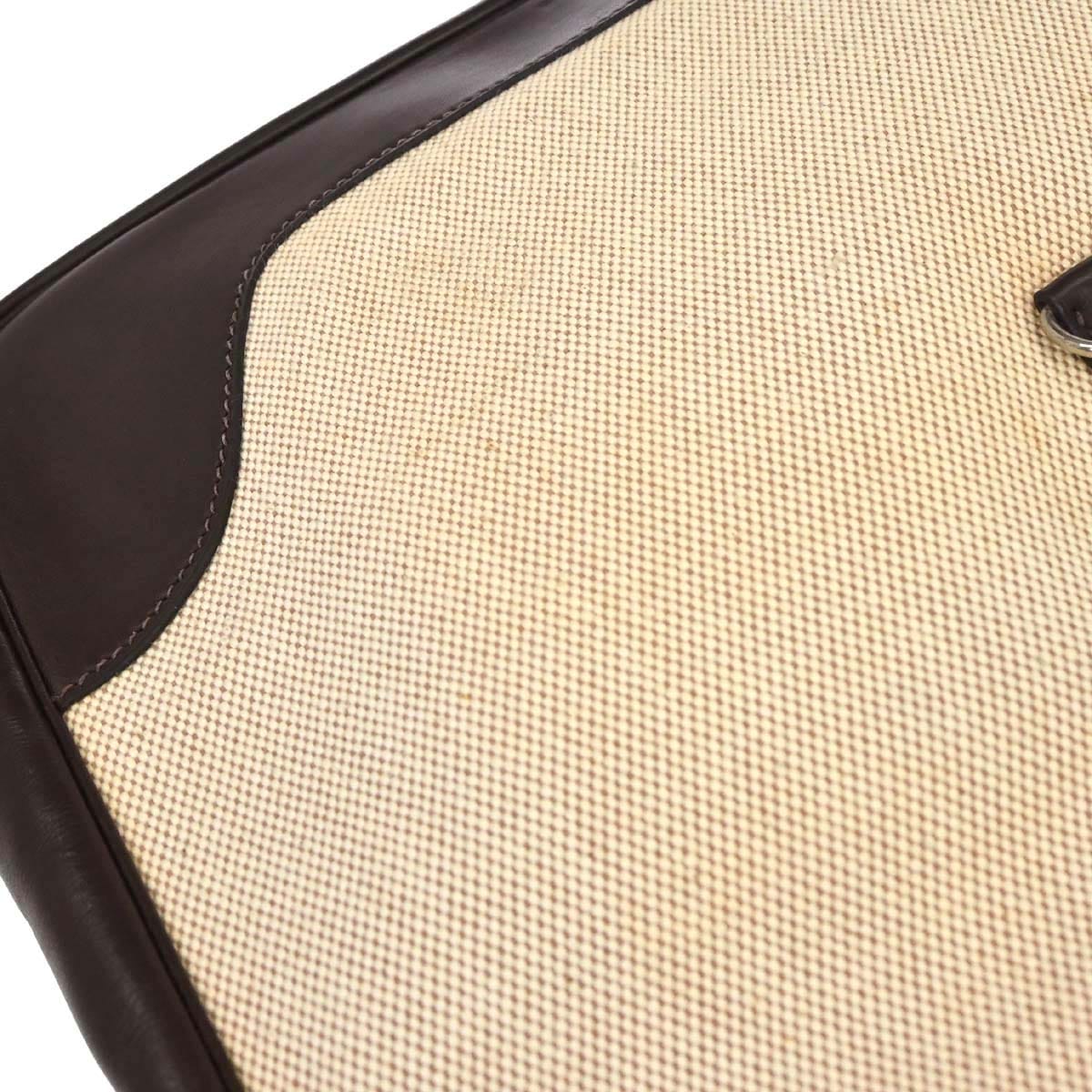 Hermes 2001 Beige Chocolat Toile H Box Calf Trim 31 Shoulder Bag