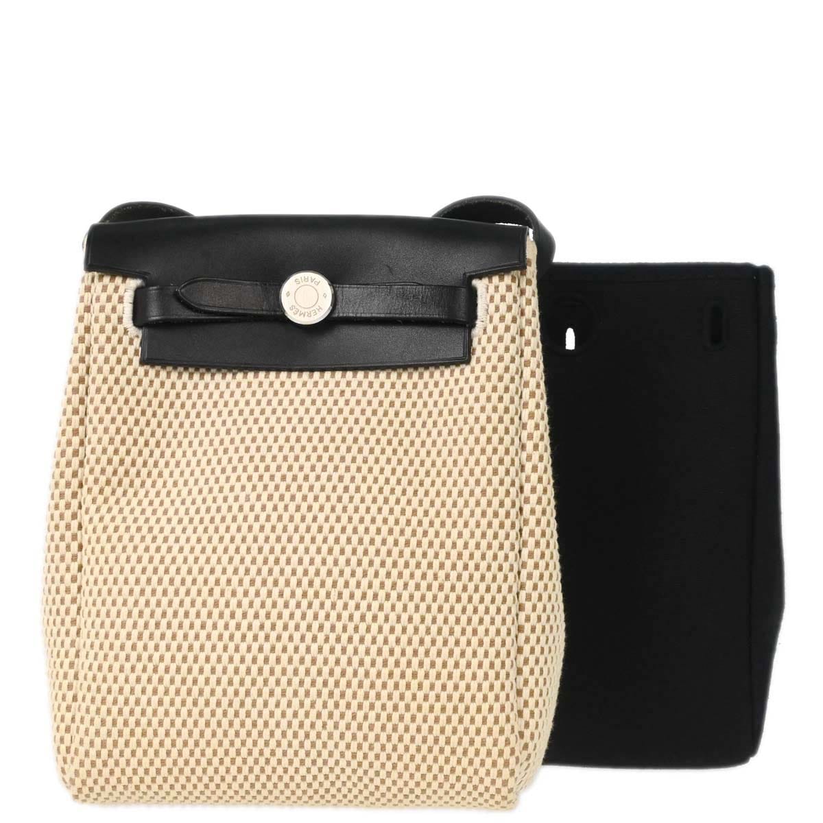 Hermes Black Natural Toile Officier GM Herbag TPM 2 in 1 Shoulder Bag